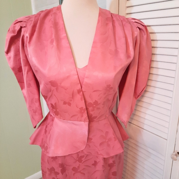Vintage RARE ILGWU union made silk rose 2 PC formal gown dress sz 3 4 *D3 - Picture 6 of 9